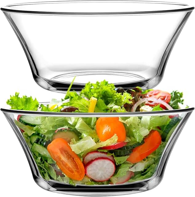 NUTRIUPS 8.5 inch Large Glass Salad Bowls for Serving, Serving Bowls Set...