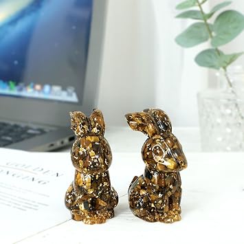 Resin Crystal Rabbit Statue Easter Bunny Figurine Healing Animal Stone Sculpture Collectible Home Office Garden Decoration