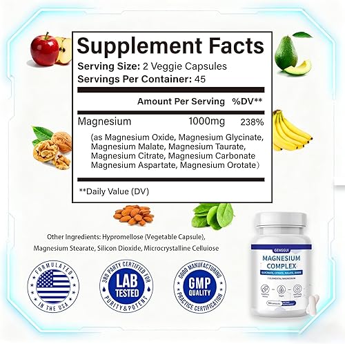 Miniatura 2 de Complejo de magnesio, 7 formas, citrato de glicinato malato taurato, 90 cápsulas