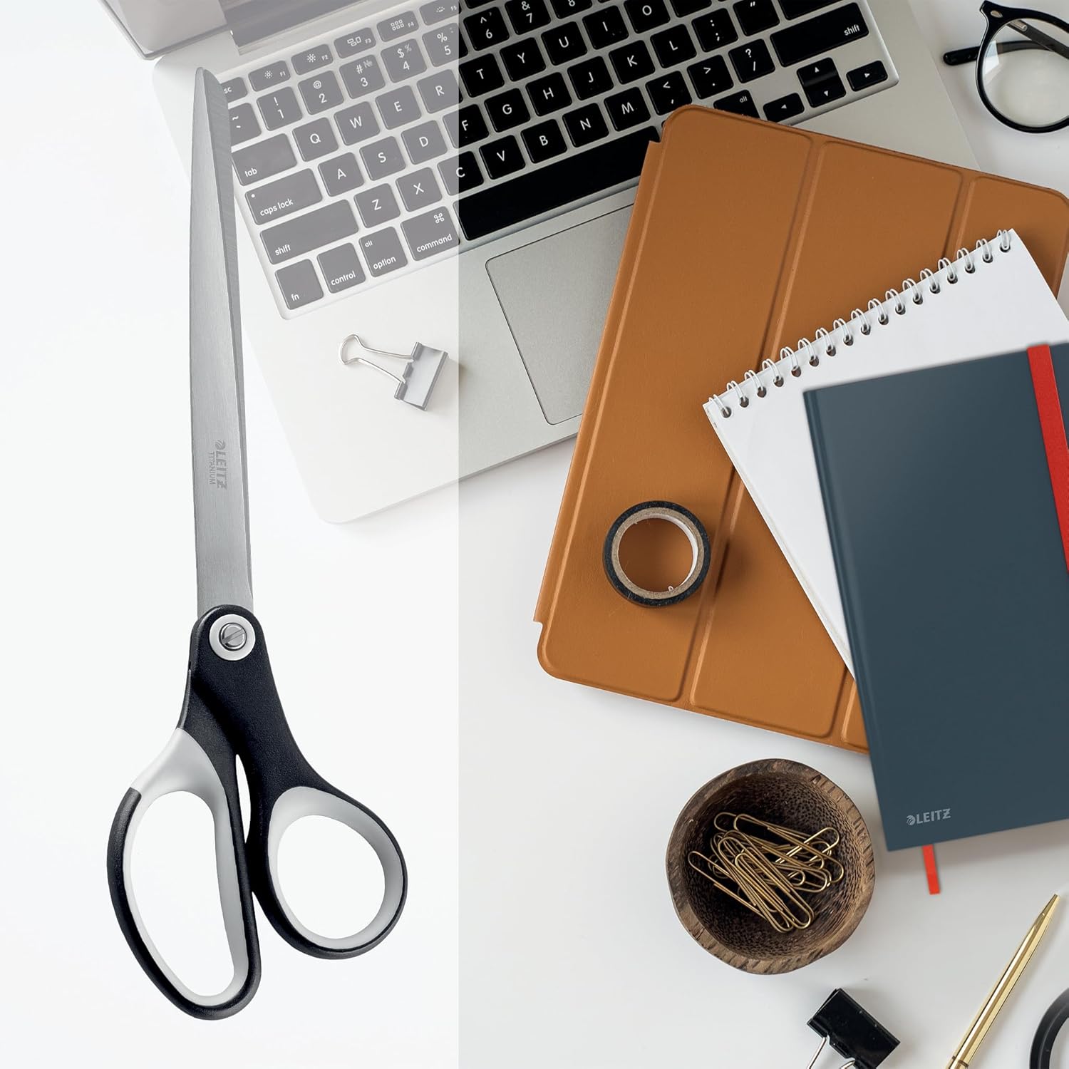 Leitz Titanium Scissors, Right or Left Handed (Ambidextrous), 260 mm, Office Stationary, Ergonomic Handle, Black