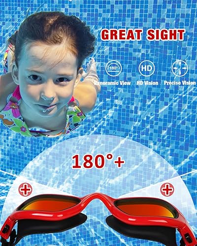 Miniatura 6 de XDX Gafas de natación para niños, gafas polarizadas con protección UV, antiniebla sin fugas para niños y jóvenes de 6 a 14 años A (polarizado + rojo
