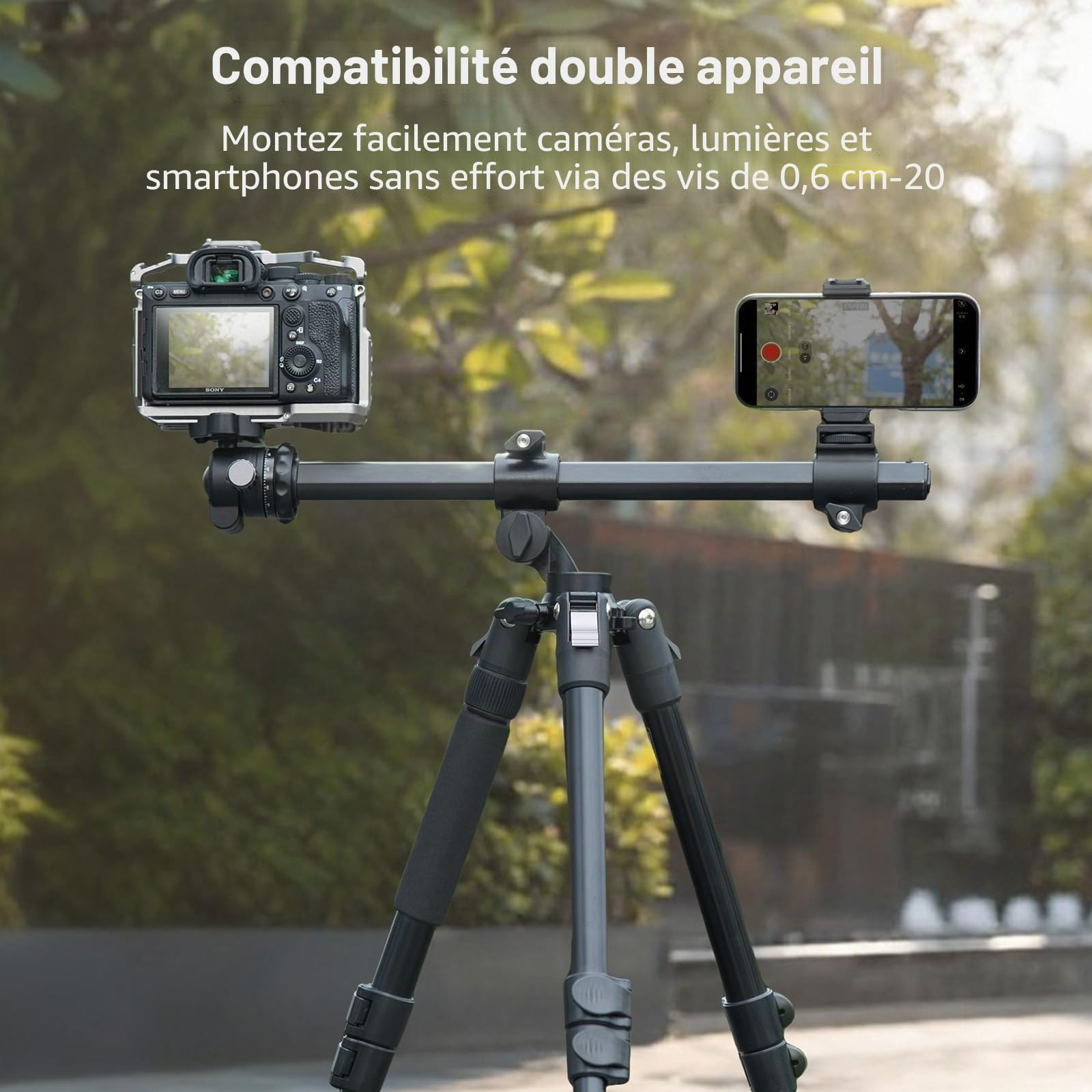 SMALLRIG Trépied Horizontal CT25 164 cm (64,5") pour Appareil Photo avec Support pour Smartphone et Sac de Transport, Charge Maximale de 10 kg (22 lb) pour Prises de Vue Aériennes.