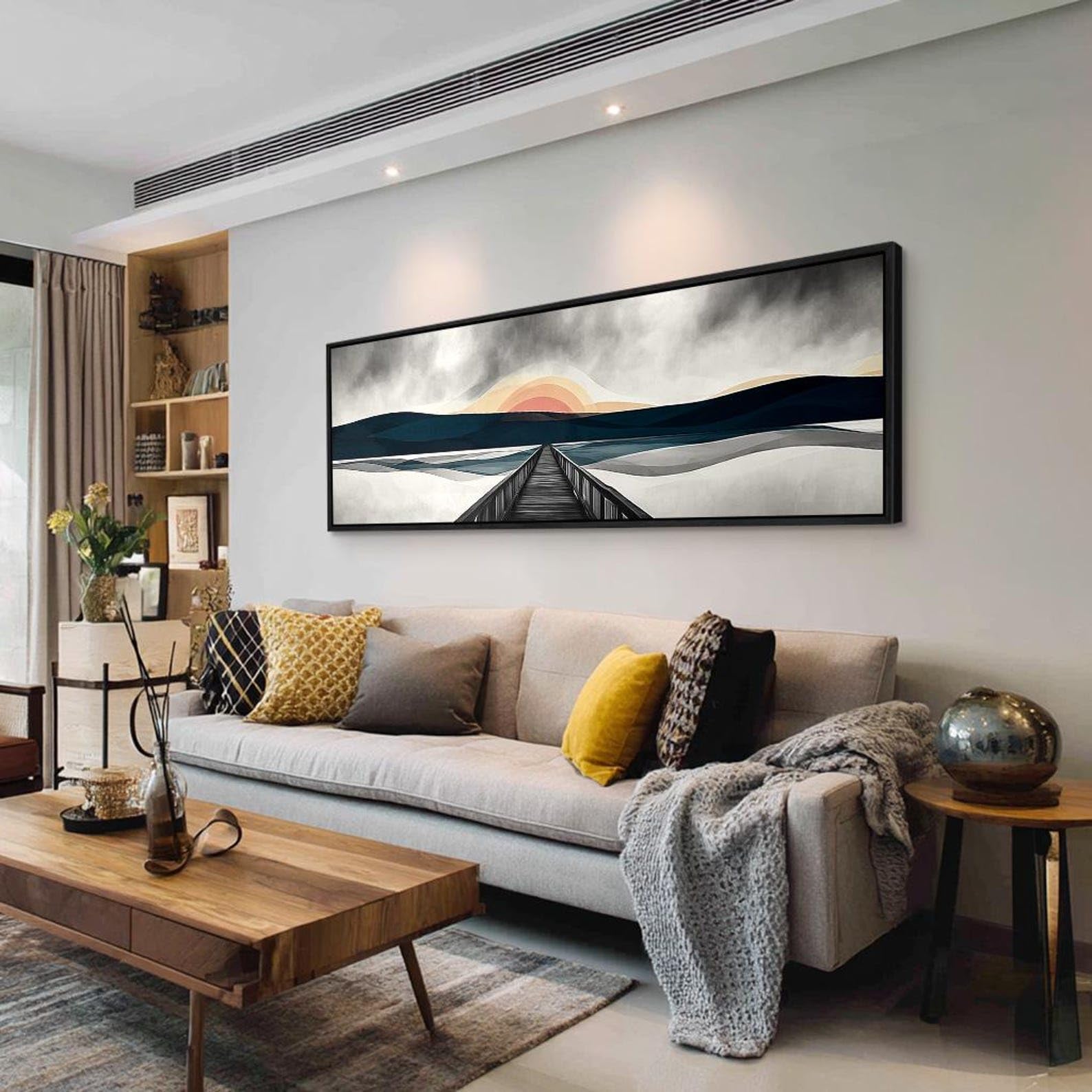YUSUZHU Quadro astratto con tramonto ad arco, tela orizzontale lunga e stretta, stampa poster con tramonto ampio per la decorazione di casa, ufficio o corridoio (35x105 cm/senza cornice)
