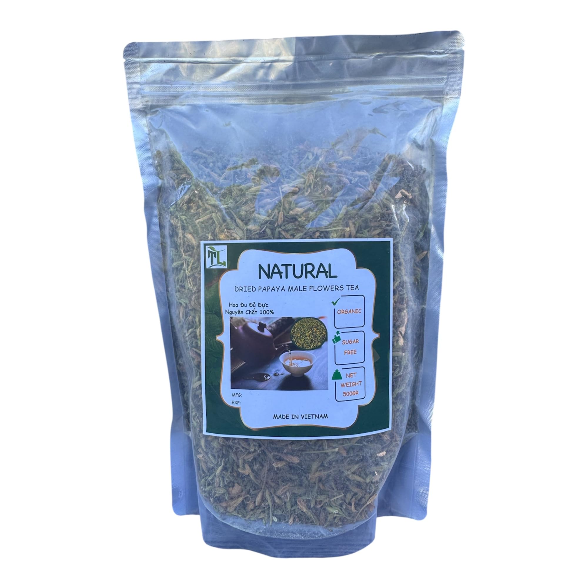 Dried Papaya Male Flowers Tea Vietnamese Natural Sugar Free, Hoa Du Du Duc 500g