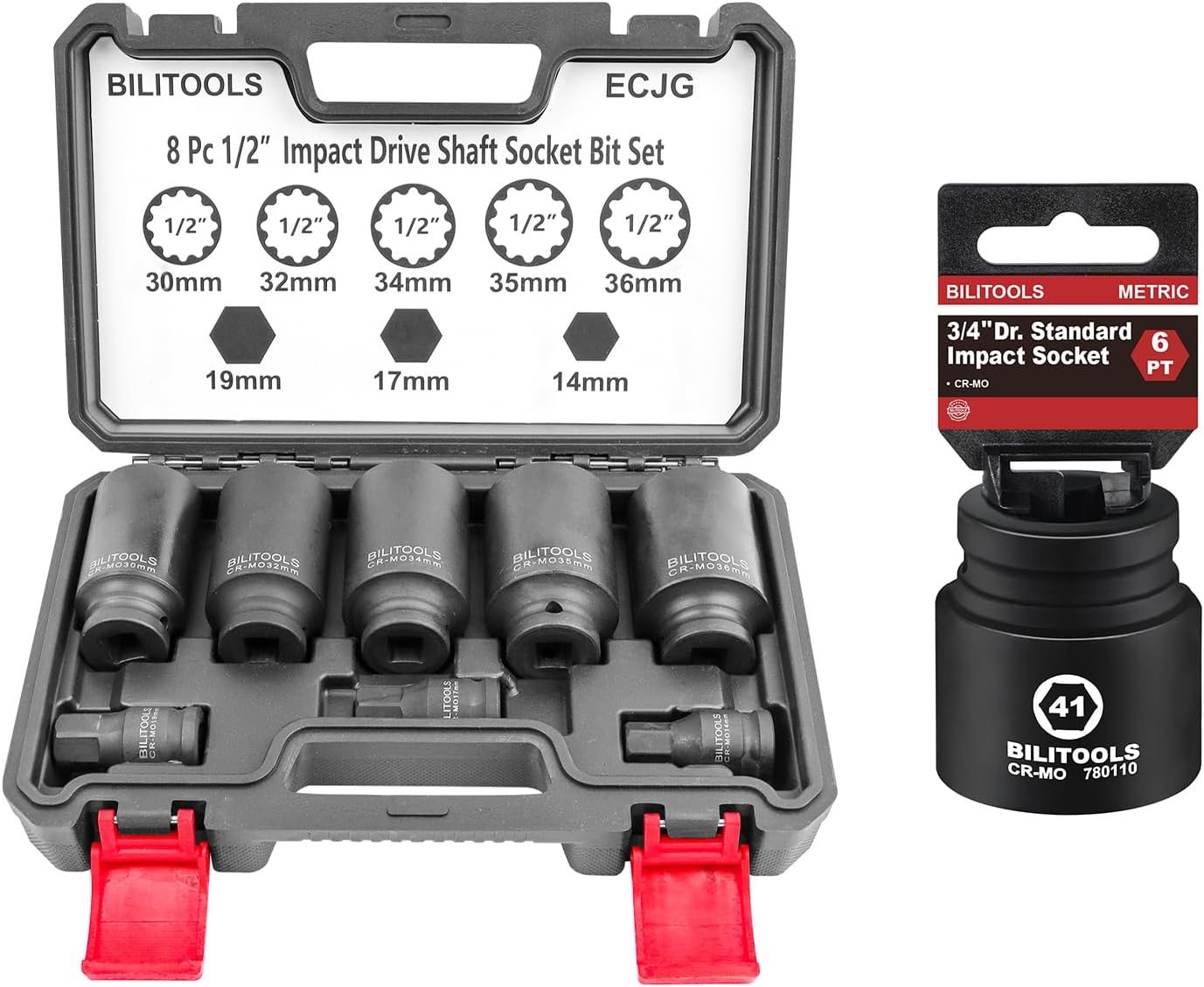 41mm Socket 3/4" Drive Standard Impact Socket & 12 Point Axle Nut Socket Set