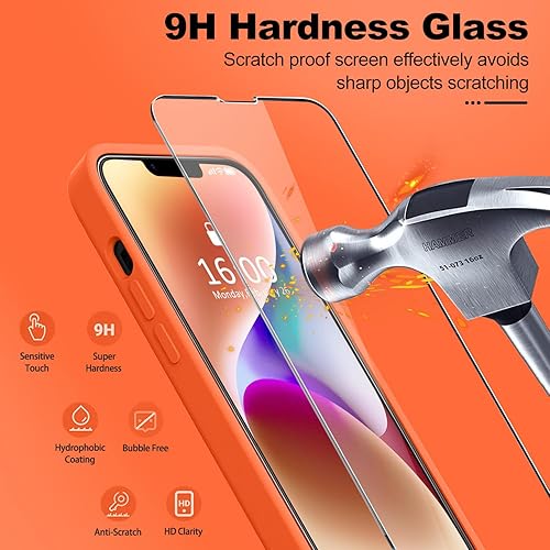 Miniatura 48 de BossKiss Funda compatible con iPhone 14 Pro, silicona mejorada [protección de cámara] [2 protectores de pantalla 9H], forro interior de microfibra