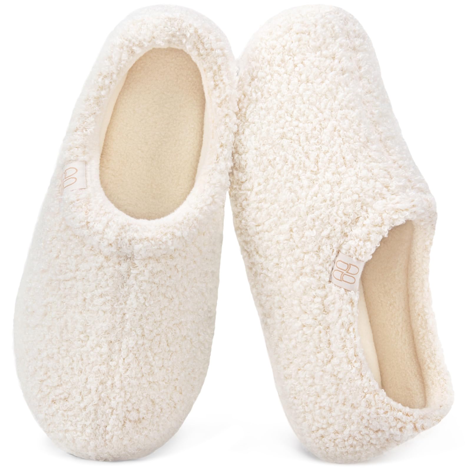 HomeTop Women's Fuzzy Curly Fur Memory Foam Loafer Slippers with Polar Fleece Lining