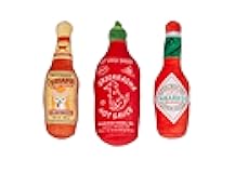 Pearhead Hot Sauce Dog Toys, Set of 3, Hot Sauce Toy Set for Dogs, Must Have Toys for Pet Owners, Plush Chew Toys Set of 3