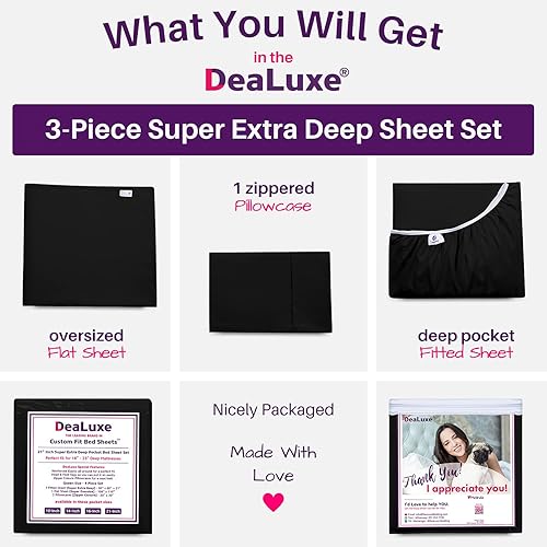 Miniatura 155 de Juego de sábanas de tamaño matrimonial – Juego de sábanas de bolsillo profundo – Juego de 4 piezas con sábana bajera de 21 pulgadas, sábana encimera