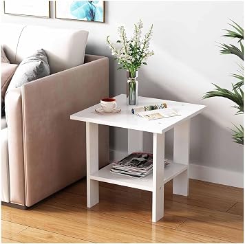 2 Tier White End Table, Sofa Side Table, Suitable for Small Space Bedside Table, Suitable for Living Room and Bedroom, Storage Rack, Easy to Assemble 11.8 in X 11.8 in