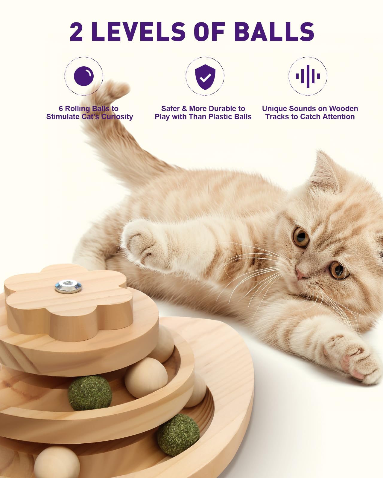 Multifunctional Cat Scratching Post, Scratching Post for Indoor Cats with Widened Solid Wood Base Two Sisal Rope Balls - Image 3