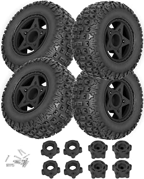 RC 12mm/14mm Hex Wheels & Tires for 1/10 RC Scale Truck,RC Truck Tires for 1/10 Slash 2WD 44 Senton Axia1 L0SI Red cat Rc 4wd,4PCS,Black