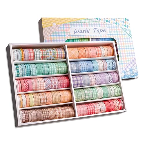 Juego de cinta Washi de celosía, 100 rollos de cinta adhesiva, 581015201.181 in de ancho, 6.56 pies de largorollo de cinta decorativa estética, disponible en Yaxa Costa Rica