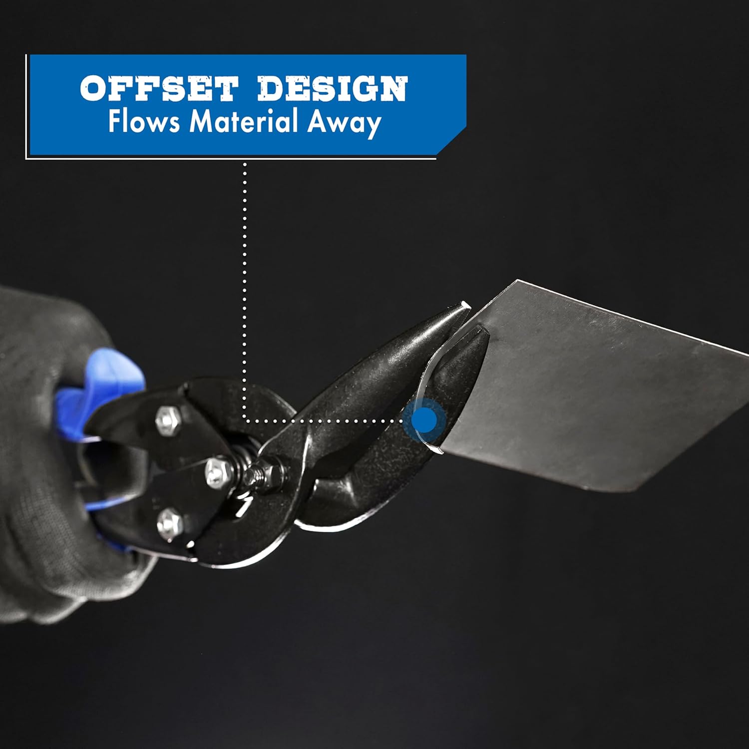 MIDWEST Blackout Power Cutters Long Cut Snip - Straight Cut Offset Tinner Shears, Made In the USA - MWT-6516O