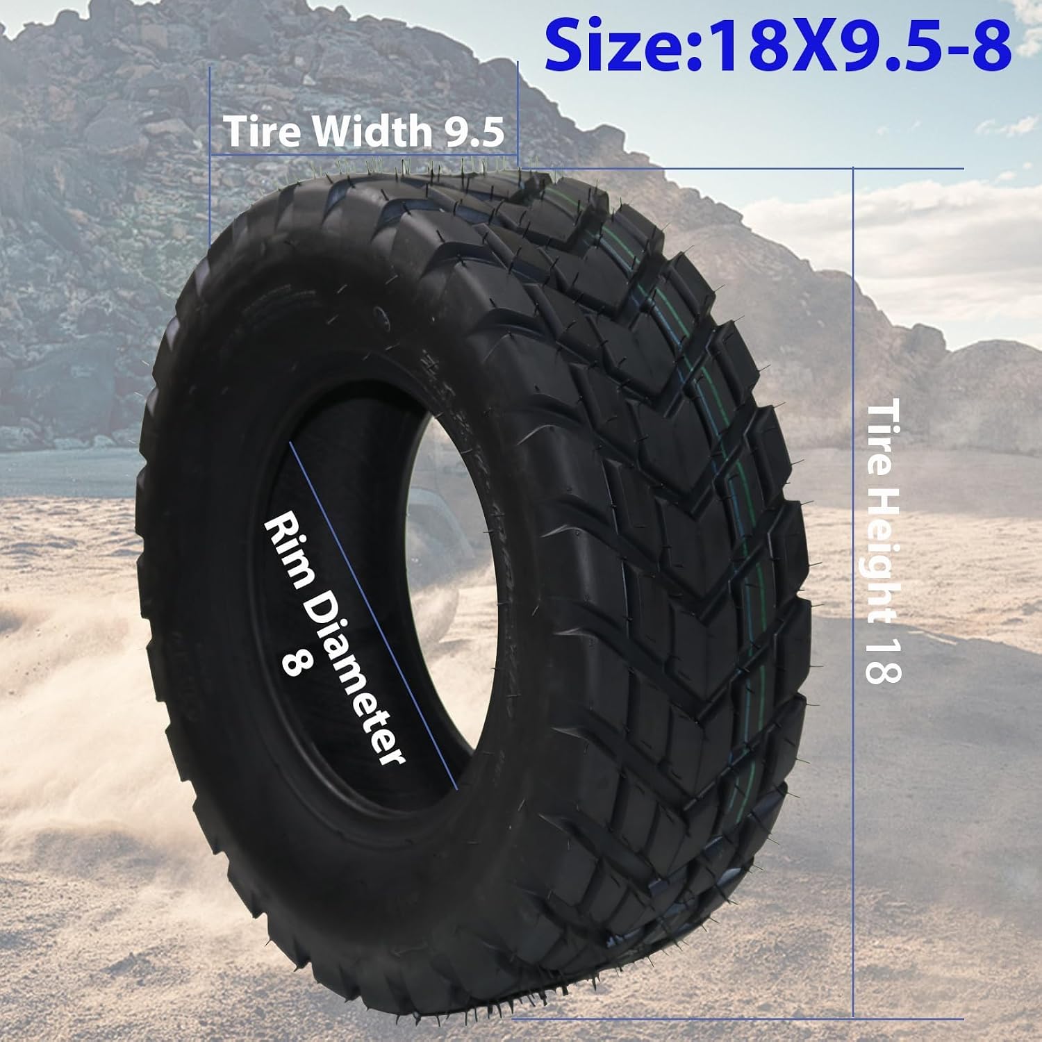 Set of 2 18x9.50-8 Mini Bike Tires All Terrain ATV UTV Tire 18x9.50x8 Tubeless Sport Tires 4 PR, Replacement for ATV Quad 4 Wheeler UTV Go Kart Off-Road