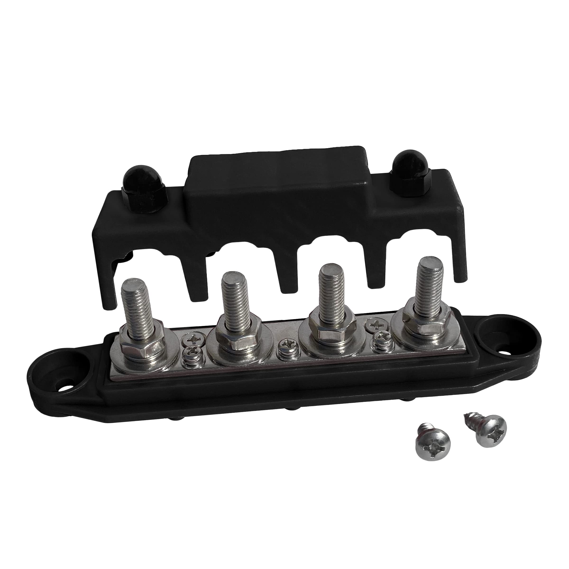 5/16" 4 Post Power Distribution Block Bus Bar Pair with Cover M8-250 Amp Rating – Marine Bus Bar, Automotive, and Solar Wiring – Battery Terminal Distribution Block (5/16", Black)