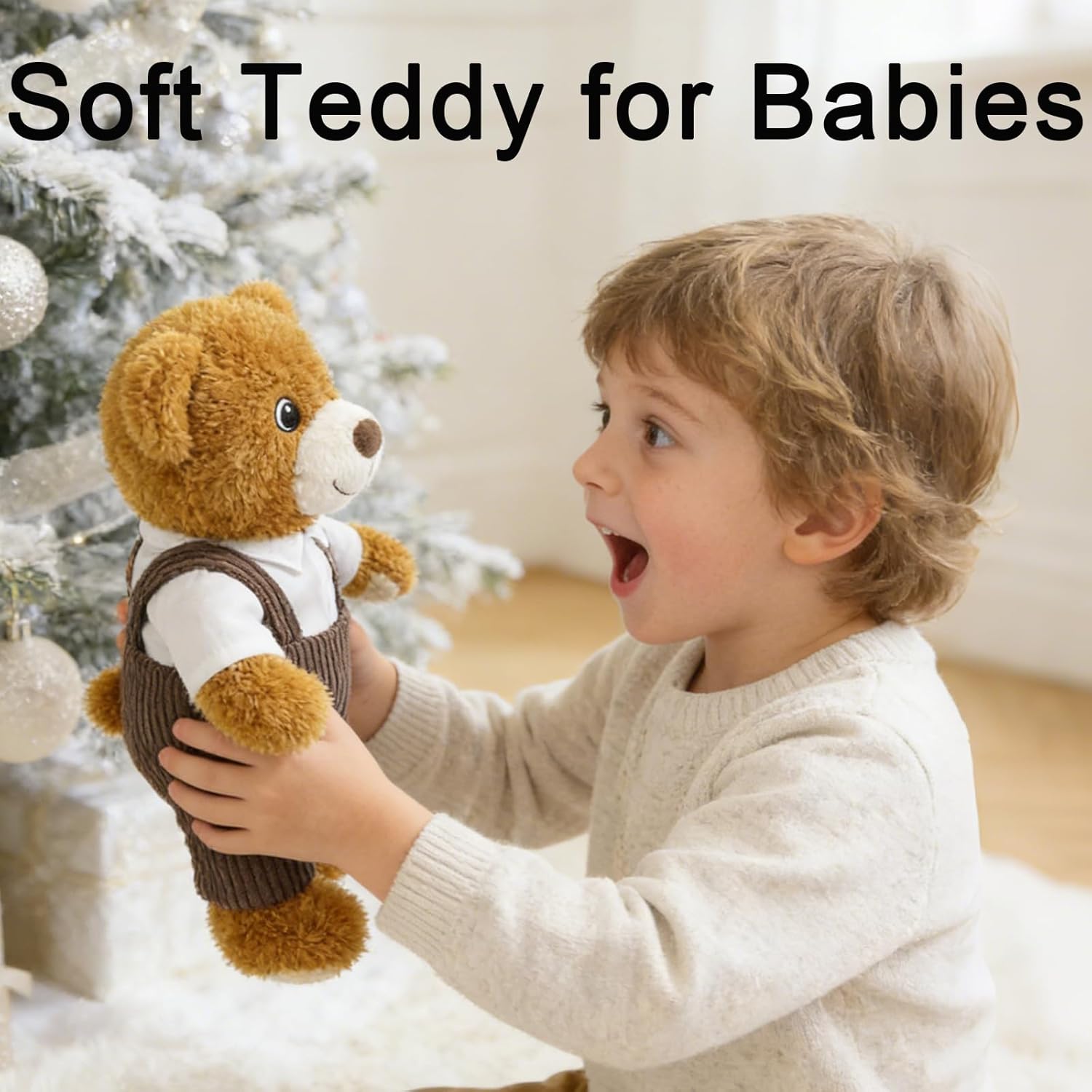 14.5 Inch Cute Boy Teddy Bear Plush Toy - Soft Easter Teddy Stuffed Animal Bear with Shirt & Brown Overalls, Bear Plush Animal Doll for Kids, Family, Babiesm, Boys & Girls Birthday Easter Gift(Dad)