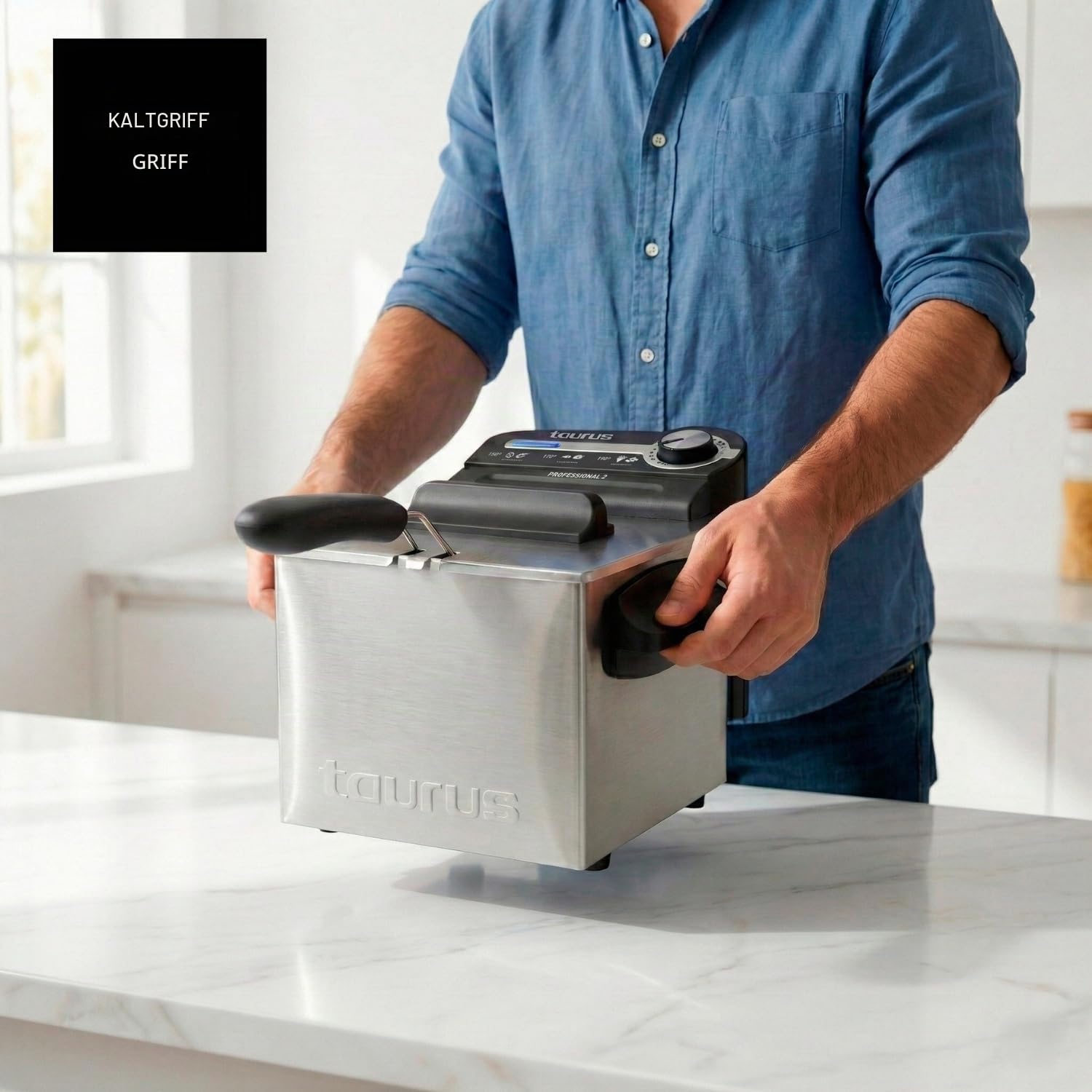 Taurus Professional 2 Plus - Fritteuse | 2 Liter | 1700 W | 18/8 Edelstahl | Leistunsstark | Öl, Silber