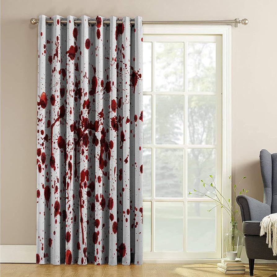 Amazon｜ホラー ノイズキャンセリング カーテン レッド ホワイト