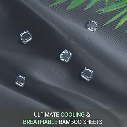 Miniatura 5 de KACEMOO Sábanas refrescantes de bambú tamaño King, 100% viscosa de bambú, juego de sábanas transpirables de 17 pulgadas, sábanas sedosas de bolsillo