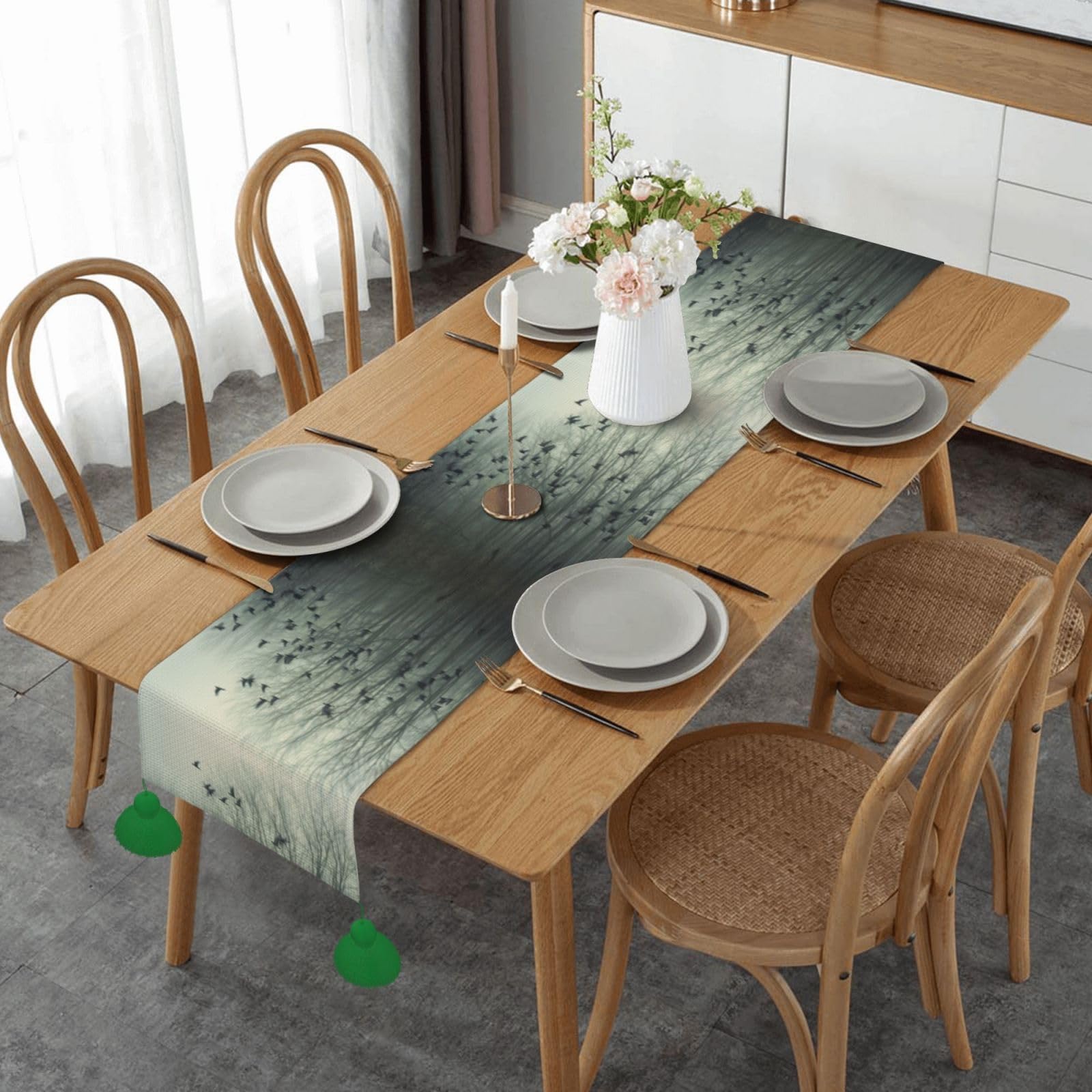 Chemin de table bois gris et oiseaux idéal pour vos repas de ferme et mariages