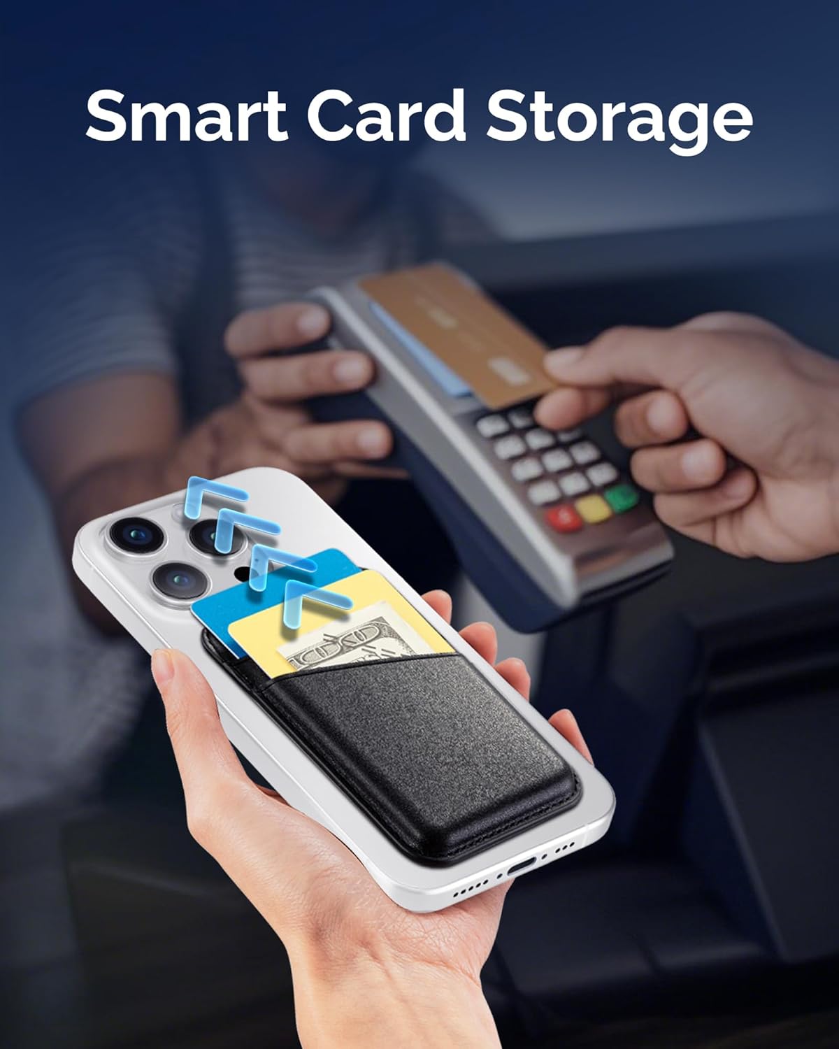 SS Magnetic Wallet Compatible with iPhone 16 15 14 13 12 Pro Max Plus Series - Strongest Magnetic Leather Card Holder Stick on for Apple Cell Phone, Mag Safe Wallet for Women Men (Black) - Image 8