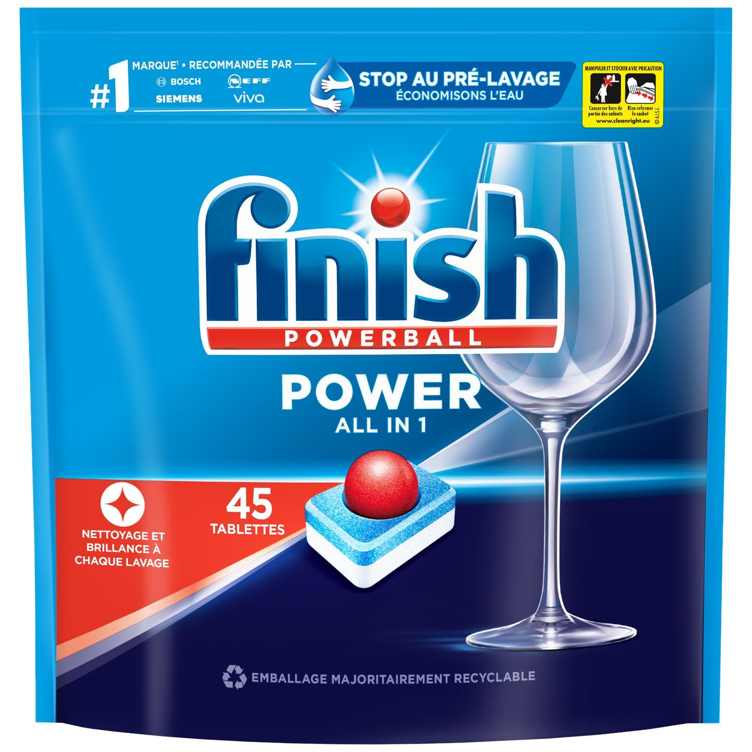 Finish Powerball Todo en 1 Doypack lavavajillas 45 Pastilles – – Juego de 3
