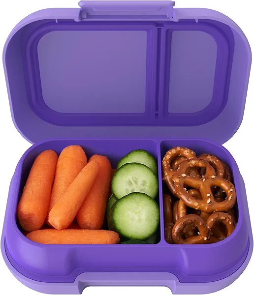 Bentgo Kids Snack - 2 Compartment Leak-Proof Bento Box Container for Snacks and Small Meals, Easy-Open Latch, Dishwasher Safe, BPA-Free for School, Daycare, & Sports - Ideal for Ages 3+ (Purple)