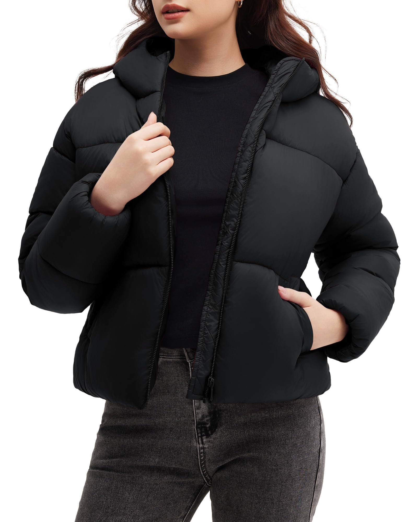 Photo 1 of Polu Women's Cropped Puffer Jacket - Black, Medium