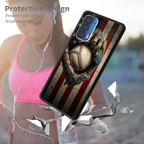 Miniatura 3 de Funda de béisbol con bandera retro para Motorola Moto Edge 2021/Edge 5G UW, Moto Edge 2021 Funda de silicona para hombres y mujeres, funda de goma