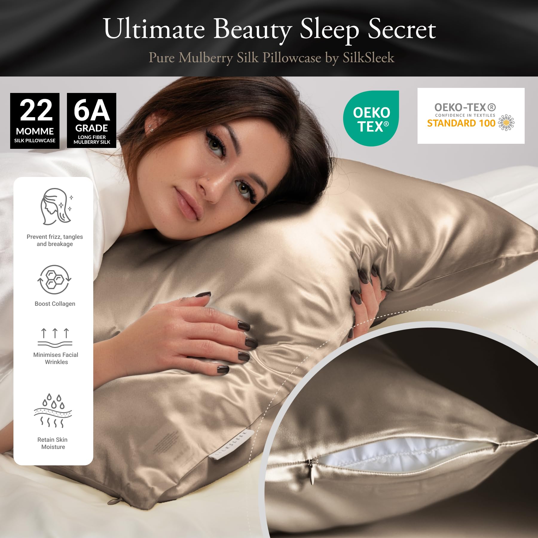 SILKSLEEK 100% Mulberry Silk Pillowcase for Hair and Skin 22 Momme Silk Bedding, Hypoallergenic Natural Silk Pillowcase - Image 2