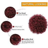 Vista 5 de Extensión de cola de caballo rizada con cordón para mujeres negras, extensiones de cabello sintético corto afro kinkys rizado con dos clips (TBUG#)