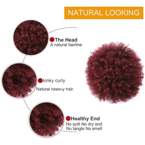 Miniatura 10 de Extensión de cola de caballo rizada con cordón para mujeres negras, extensiones de cabello sintético corto afro kinkys rizado con dos clips (2#)