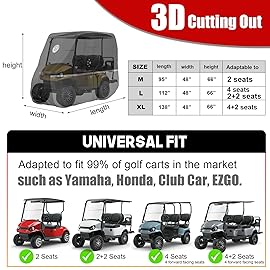 LI LIBZAKI Waterproof Golf Cart Cover, 600D Heavy Duty Marine Grade Fabric, Universal Fits for Most Brand 2+2/4 Passengers Yamaha, Honda, Club Car, EZGO Golf Cart -Light Tan