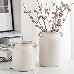 Vase de fleurs rustique en céramique pour pièces centrales, cuisine, bureau ou salon (blanc, 5.9''x 6.3”)