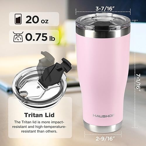 Miniatura 3 de Haushof - Vaso de 20 oz de acero inoxidable con aislamiento al vacío, taza de café con tapa, vaso de viaje de doble pared, perfecto para bebidas