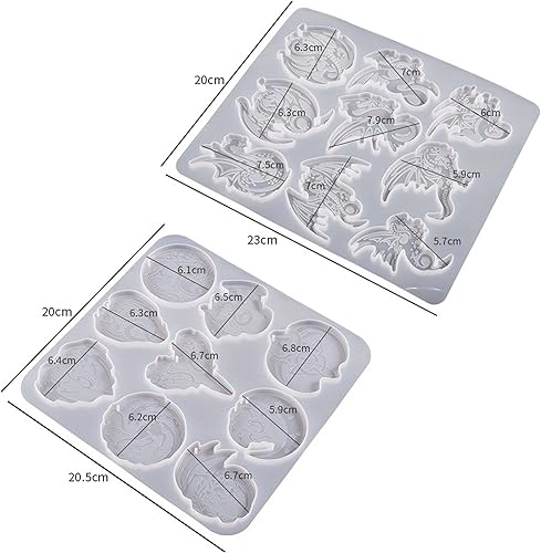 Miniatura 5 de Paquete de 2 moldes de resina para llavero de dragón, 9 cavidades cada una, múltiples estilos, colgante, moldes de silicona de fundición de resina