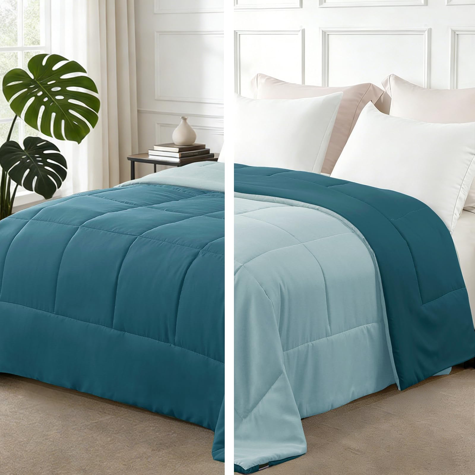 Exclusivo Mezcla 7.5 Tog King Size Duvet All Seasons, Ultra Soft Reversible Coverless Duvet, Lightweight Down Alternative Comforter, 230x220 cm Dusty Teal/Spa Blue