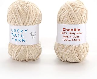 2PCS Soft Chenille Yarn Blanket Yarn,Velvet Yarn for Knitting,Fancy Yarn for Crochet,Crochet Yarn for Sweater/Hat/Blankets/DIY Craft(Beige)