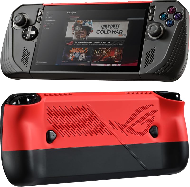 UYIYE Case for ROG Ally X 2024,Anti-Slip Rubber Protective,Red Black | Features 1:1 Precise Fit, 360° Shockproof Drop Protection Protective, Heat Dissipation Vents, Soft-Touch Anti-Scratch Cover
