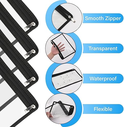 Miniatura 3 de Bolsas transparentes con bolsas con cremallera, bolsas de plástico reutilizables para lápices, organizador de almacenamiento de lápices con bordes