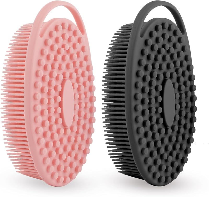 Escova corporal de silicone dupla face tuzuxcux YS0108, rosa e preta, pacote com 2