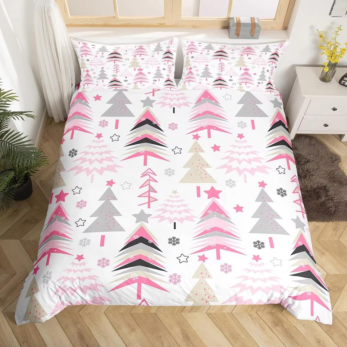 Housse de couette rose de Noël 240x220 pour une chambre de fille festive