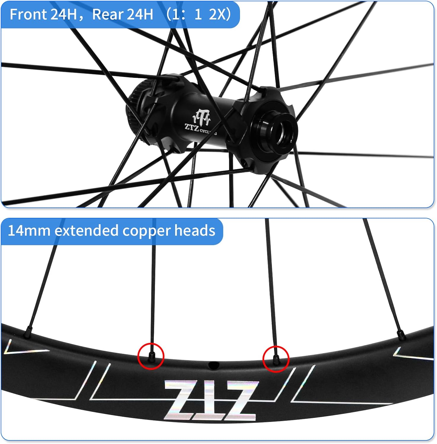 ZTZ 700C Carbon Road Bike Wheelset, Ultralight 37/46mm Disc Brake Bike Wheels,Front & Rear 24H High-Strength 700c Clincher Rims, Compatible with 8-11 Speed Cassettes