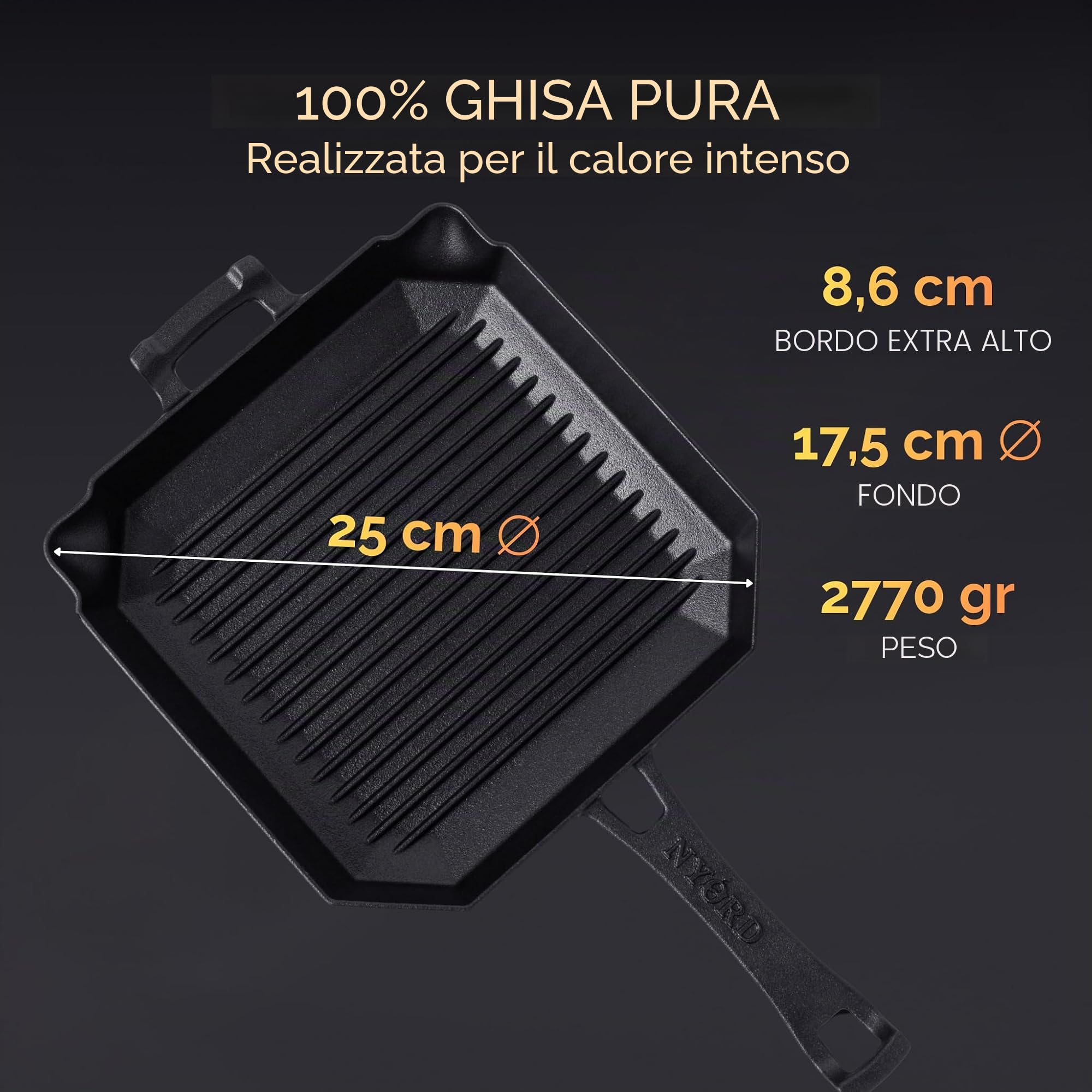 Padella in ghisa con griglie per grigliare [VINCITORE DI TEST] | Padella da BBQ in ghisa | Padella per bistecche in ghisa con beccuccio | Per induzione, vetroceramica, gas e griglia all'aperto |
