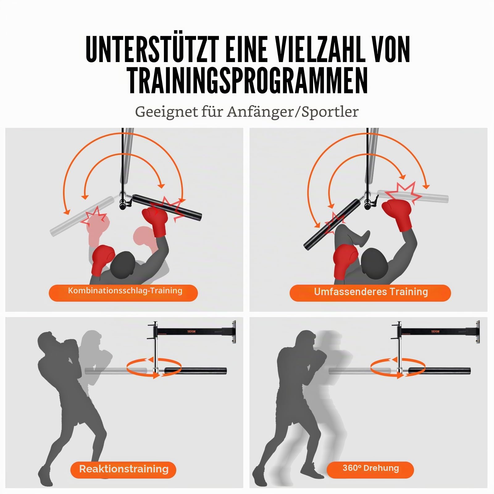 VEVOR Wandhalterung Boxen Reflexstange, Boxen Speed Trainer Boxen Spinning Bar mit Handschuhen, Einstellbare Trainingsgeräte für Boxtraining Kickboxen, MMA, Stressabbau & Fitness Schwarz
