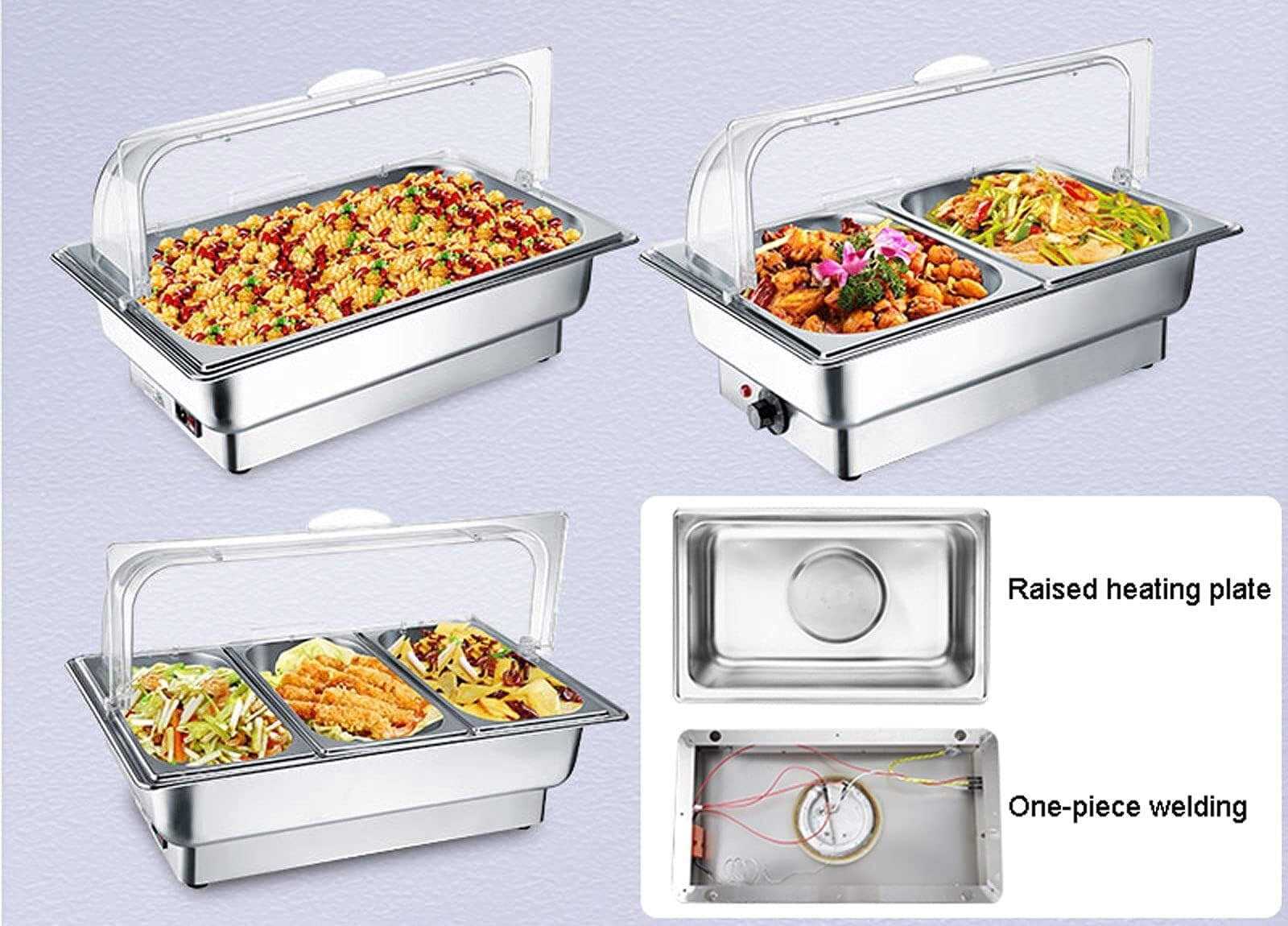 Scaldavivande Elettrici in Acciaio Inox per Buffet, 9L 13L, Ideali per Buffet Commerciali, con Coperchio per Mantenere Il Cibo Caldo A Lungo, Temperatura Regolabile, A-9L-1/3 Size, B,13L