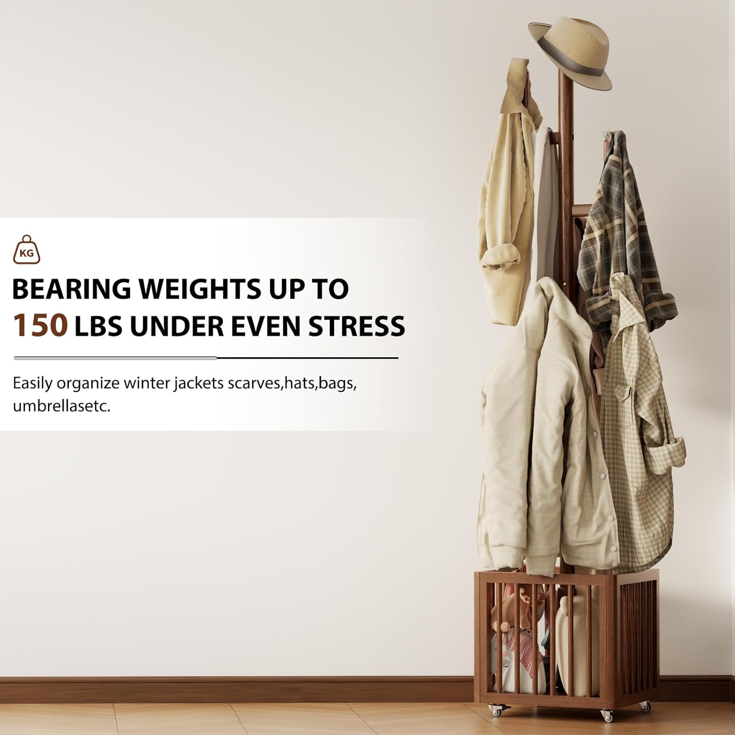 Cactus Coat Rack,Soild Wood Coat Rack With 6 Hooks for Living Room, Entryway (Walnut)