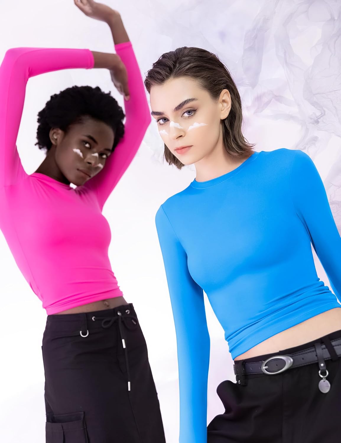 PUMIEY Women's Long Sleeve T Shirts Crew Neck Slim Fit Tops Sexy Basic Tee Smoke Cloud Pro Collection - Image 6