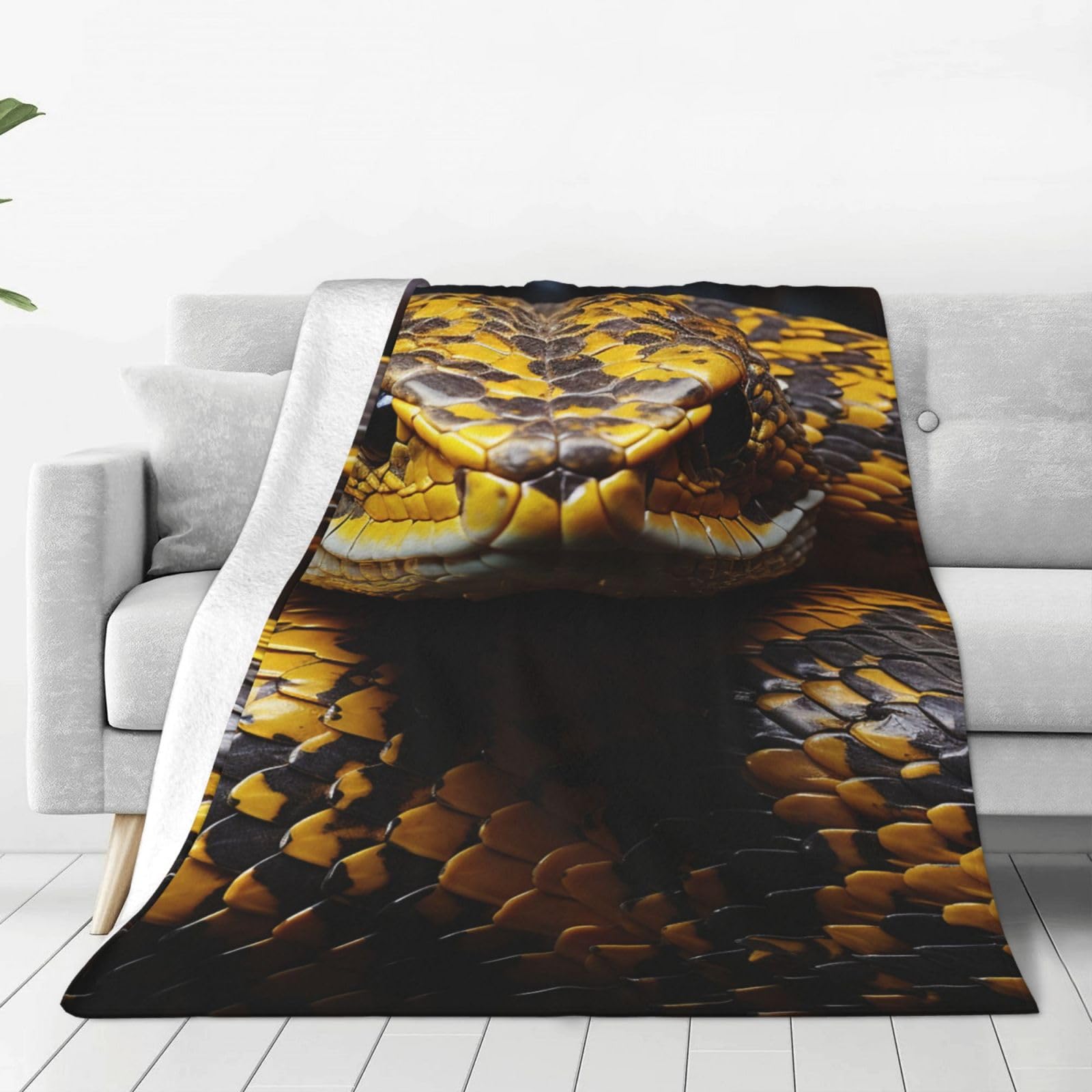 KLOPH Yellow Snake Throw Blanket 50"x40" Flannel Fluffy Warm Blanket for Couch, Reversible Plush Blankets for Bed, Comfy Fuzzy Blanket for Sofa, Plush Lightweight-Blankets for All Season